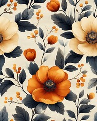 Pastel Floral Pattern with Muted Colors and Motifs