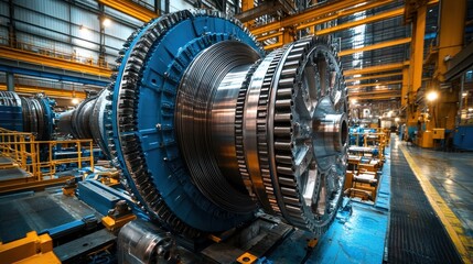Green Energy Generation - Close up of Water Turbines at Industrial Hydroelectric Site reducing Carbon Footprint
