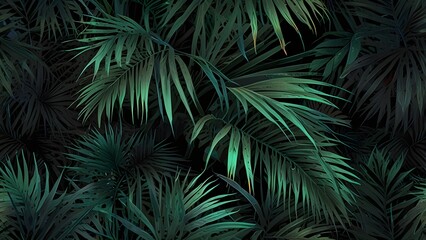 Palm leaves, palm branches, abstract drawing, tropical leaves. Mural for wall. Fresco, art, grunge. Generative AI