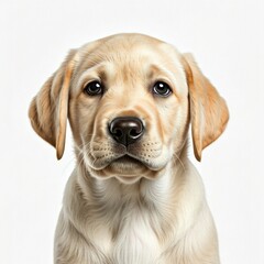 Ein heller Labrador Welpe auf weißem Hintergrund