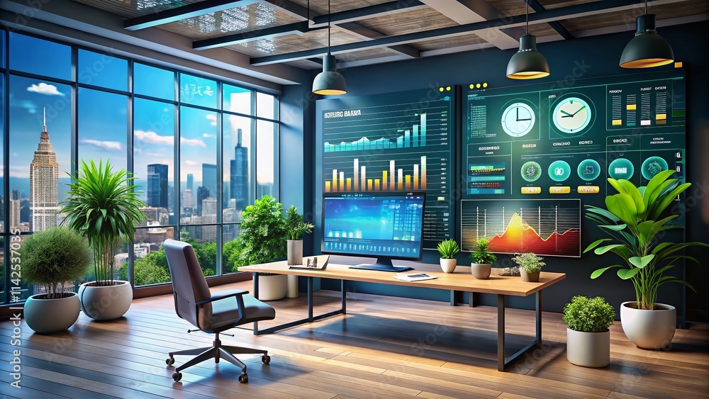 Poster digital workspace ui ux design analytics dashboard flat illustration customizable interface