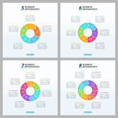 5 up to 8 Steps Cycle Infographics Set with Editable Text for Business Presentation, Poster, Banner and Booklet.