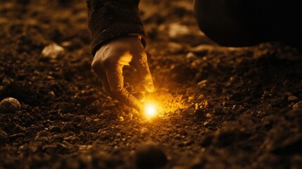 Glowing Seed Planting in Barren Soil Concept