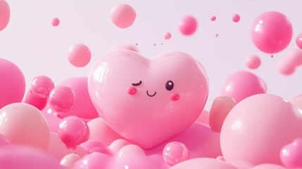 Cute 3D rendered heart shape with a simple, minimalistic design, set against a soft pink background. Perfect for romantic, love, or Valentine's Day themes with an adorable and playful vibe.