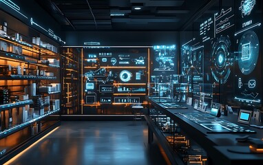 Futuristic control room tech hub digital workspace innovative design