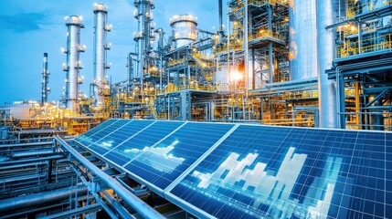 Green Energy Revolution: Workers Installing Solar Panels for Industrial Facility Energy Savings Analysis