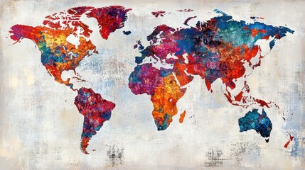 Colorful Artistic World Map on Textured Background for Travel Lovers