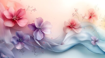 Delicate Pastel Flowers and Flowing Fabric Artwork