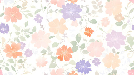 Intricate floral pattern featuring pastel flowers in soft colors and leaves