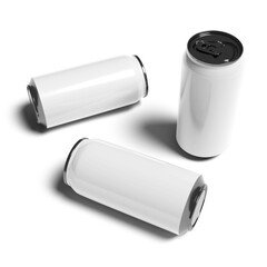 Cans in silver isolated on white background,canned with water drops,canned with water drops and ice