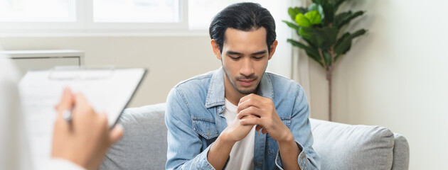 mental health care therapy concept, psychologist counseling to anxiety patient and giving guidance...