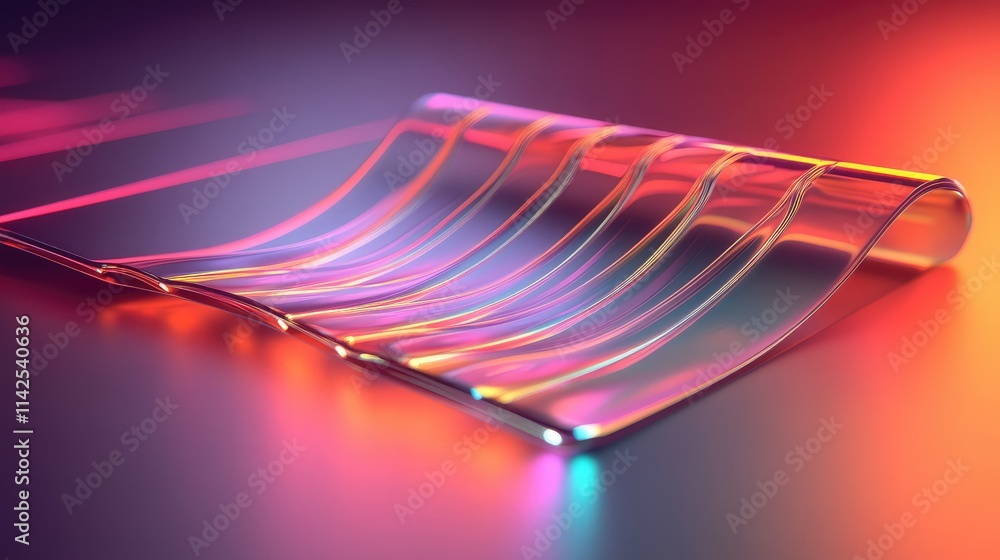 Poster a flexible microchip with glowing lines forming organic shapes, set against a gradient background to