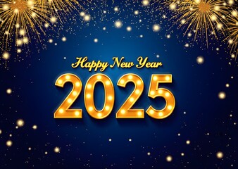 Happy New Year 2025 – Elegant Gold Glitter Waves with Sparkling Bokeh Effects for a Luxurious Design