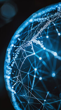 Abstract digital globe with blue connections and network lines on a dark background, representing connectivity.
