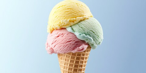 Single scoop of pastel-colored ice cream in a cone, 3D minimal look with ample white space