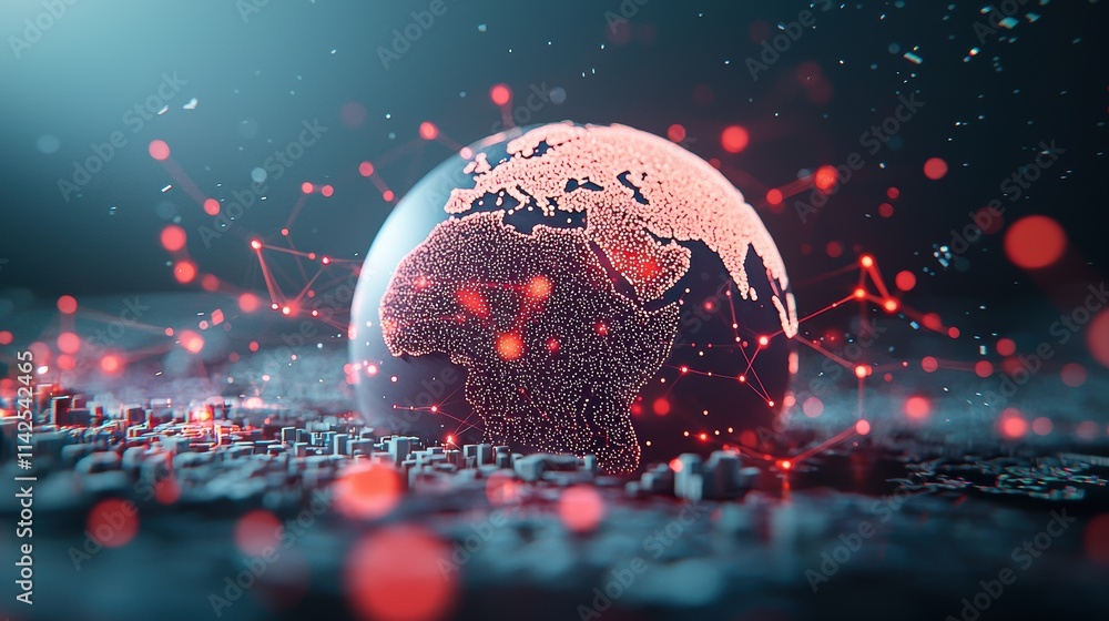 Aufkleber a rotating, translucent earth with glowing nodes and intricate lines representing global data connec
