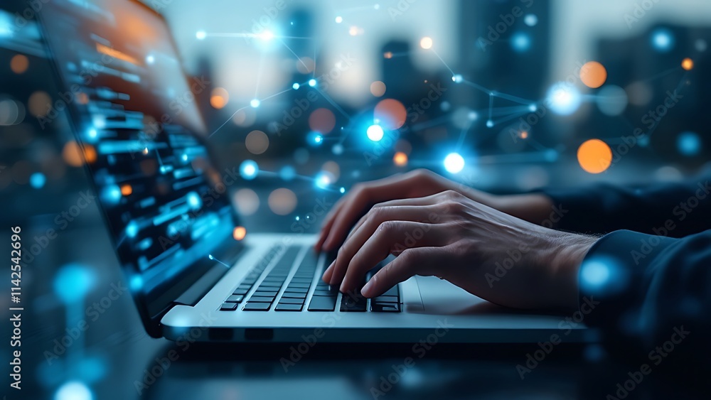 Poster digital technology, internet network connection, big data, digital marketing iot internet of things.
