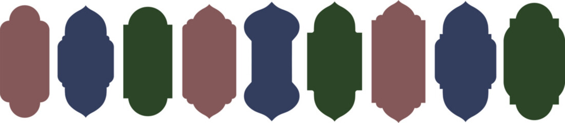 Set of Islamic arches, windows, frames in Arabic style.