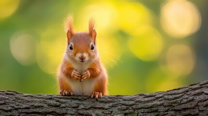 A small brown squirrel is sitting on a tree branch