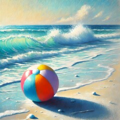 Obraz premium 비치볼, 파스텔화, jpeg (Beach ball, pastel painting, jpeg)
