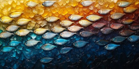An engaging display of fresh fish lined up on ice showcasing vibrant colors and details