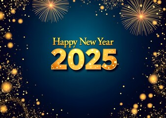 Naklejka premium Happy New Year 2025 – Elegant Gold Glitter Waves with Sparkling Bokeh Effects for a Luxurious Design