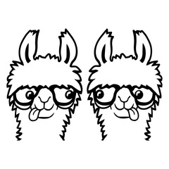 2 Llama Nerds Geeks Team Horn-Rimmed Glasses Smart Design Lover Art Vector Illustration Card T-Shirt Poster Sticker Graphic Print Decorative Drawing Isolated Logo Decoration Symbol Creative Cool Style