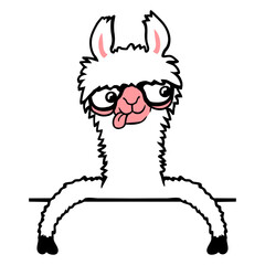 Llama Nerd Geek Horn-Rimmed Glasses Smart Funny Design Lover Art Vector Illustration Card T-Shirt Poster Sticker Graphic Print Decorative Drawing Isolated Logo Decoration Symbol Creative Cool Style
