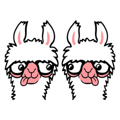 2 Llama Nerds Geeks Team Horn-Rimmed Glasses Smart Design Lover Art Vector Illustration Card T-Shirt Poster Sticker Graphic Print Decorative Drawing Isolated Logo Decoration Symbol Creative Cool Style
