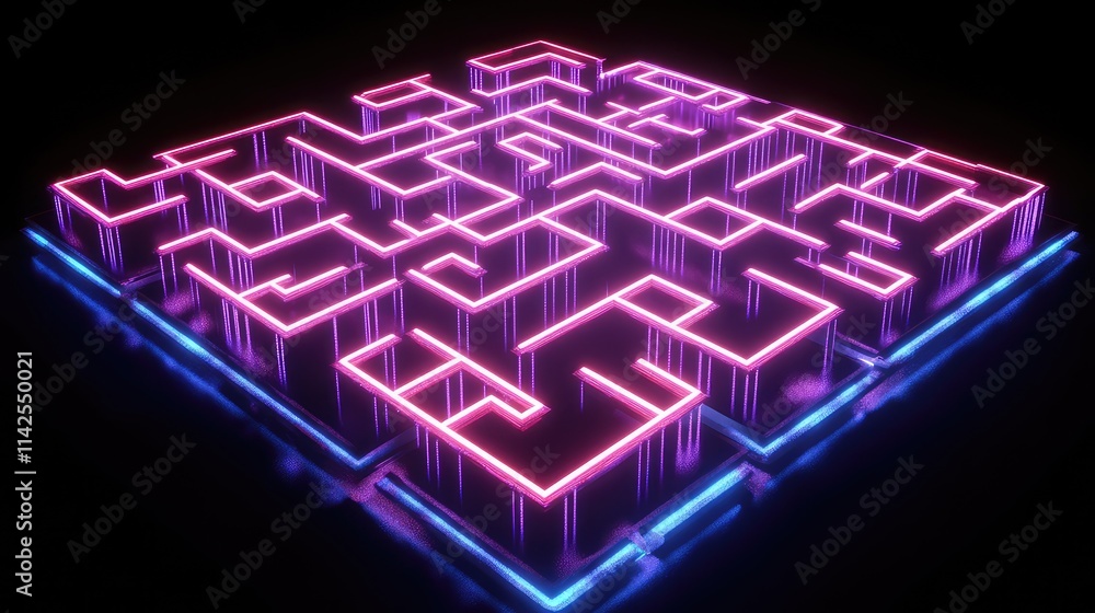 Poster a 3d rendering of a glowing microchip, with illuminated pathways forming a geometric grid pattern sy
