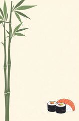 Sushi and Bamboo Minimalist Illustration. Ideal for culinary and restaurant-related applications, such as menus, websites, branding, and food-themed art projects.