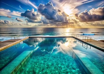 Double Exposure: Ocean Pool, Surreal Seascape, Water Photography, Coastal Dream, Swimming Pool Overlay, Sea and Pool,  Blending Photography, Artistic Photo Manipulation,  Summer Vibes
