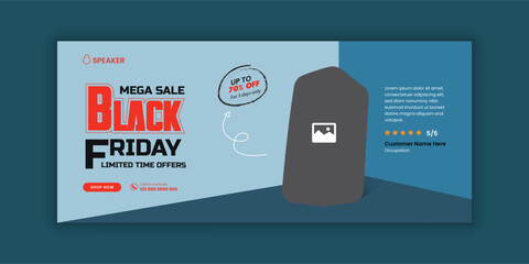 Black Friday Super Sale Facebook Cover Banner Template or New Arrival Audio Speaker Social Media Cover Banner Design