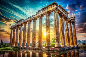 Obraz premium Double Exposure Roman Pillars: Ancient Architecture Surreal Photography