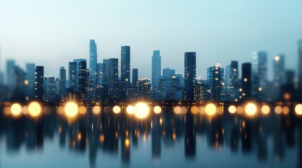 Fototapeta premium A cityscape skyline at night with brightly lit office buildings, representing a thriving economy, bustling business centers, and financial opportunity.