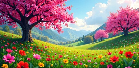 Beautiful Colorful Spring Wallpaper of Flowers and Trees, nature, colorful, scenery