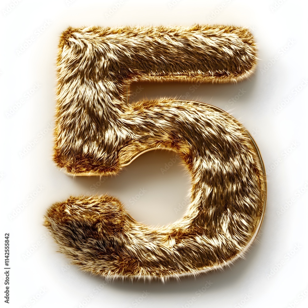 Poster golden fur number five in a soft textured design for creative projects