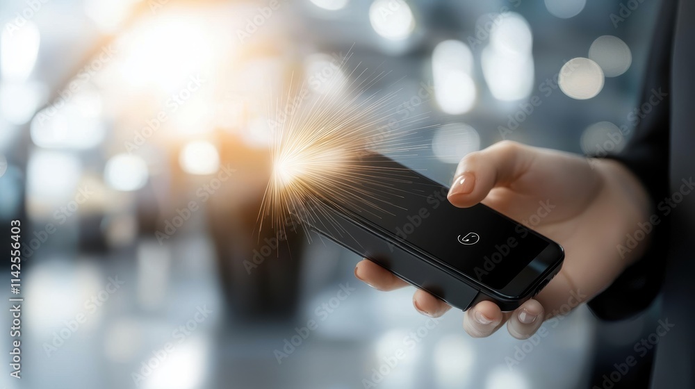 Poster a customer tapping their smartphone on a pos terminal for a contactless payment, highlighting the sp