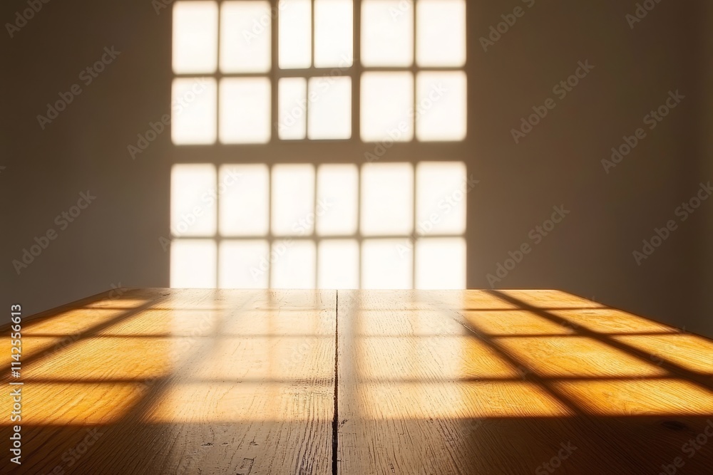 Aufkleber soft natural light streaming through window creates beautiful patterns on wooden table surface in a 