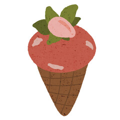 Valentine Pink Ice Cream Cone with Strawberry