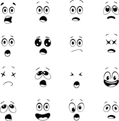 Collection Of Cartoon Facial Expression Hand Drawn Icons Isolated Illustration