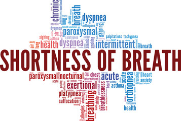 Fototapeta premium Dyspnea: Shortness of Breath word cloud conceptual design isolated on white background.