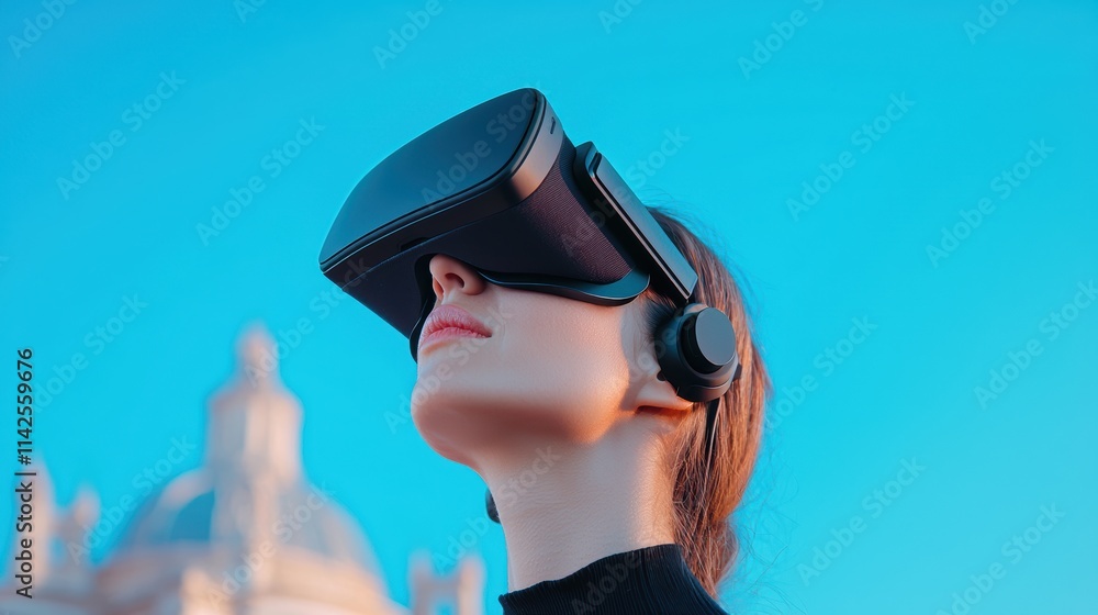Aufkleber a person wearing a virtual reality (vr) headset immersed in a simulated learning environment, explor