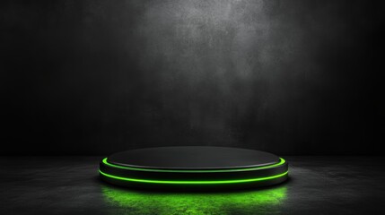 A sleek, illuminated platform against a dark background ideal for showcasing products or awards, Perfect for promotional materials, advertisements, or presentations that need a modern touch,