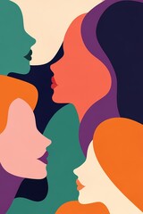 Colorful Female Faces Vertical  Contemporary Art Design. International Women's Day