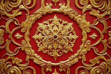 Intricate Red and Gold Snowflake Ornament Design