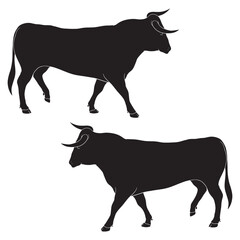 Bull Silhouette, Bull Vector Silhouette, Bull cartoon Silhouette, Bull illustration, Bull icon Silhouette, Bull Silhouette illustration