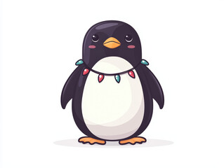 Fototapeta premium Cute penguin wearing colorful Christmas lights, spreading holiday cheer
