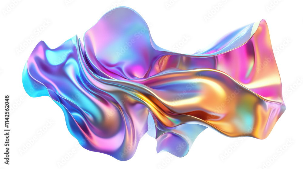 Aufkleber abstract fluid shapes, 3d rendering illustration of colorful pastel color waves and cloth fabric flo