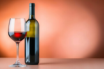 A bottle of wine and a wine glass are on a table